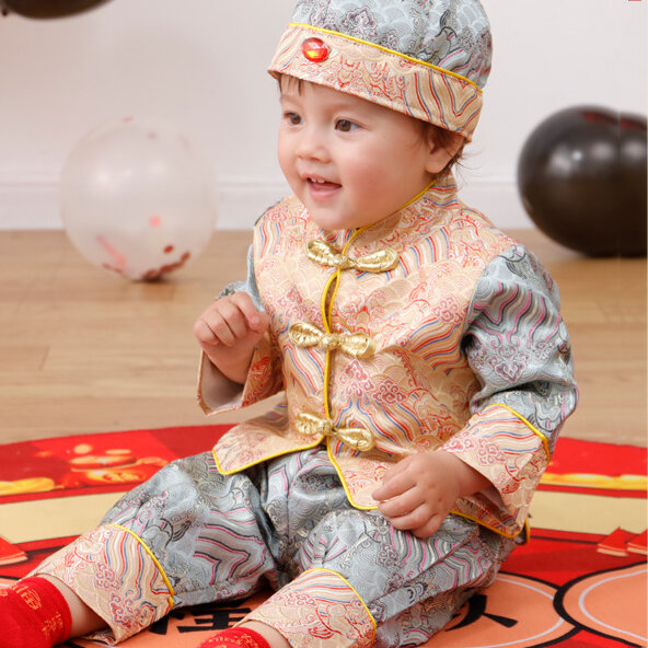 Lente Festival Honderd Dagen Één Jaar Outfit Traditionele Retro Baby Chinese Traditionele Tang Pak Cadeau Kids Nieuwjaarskleding