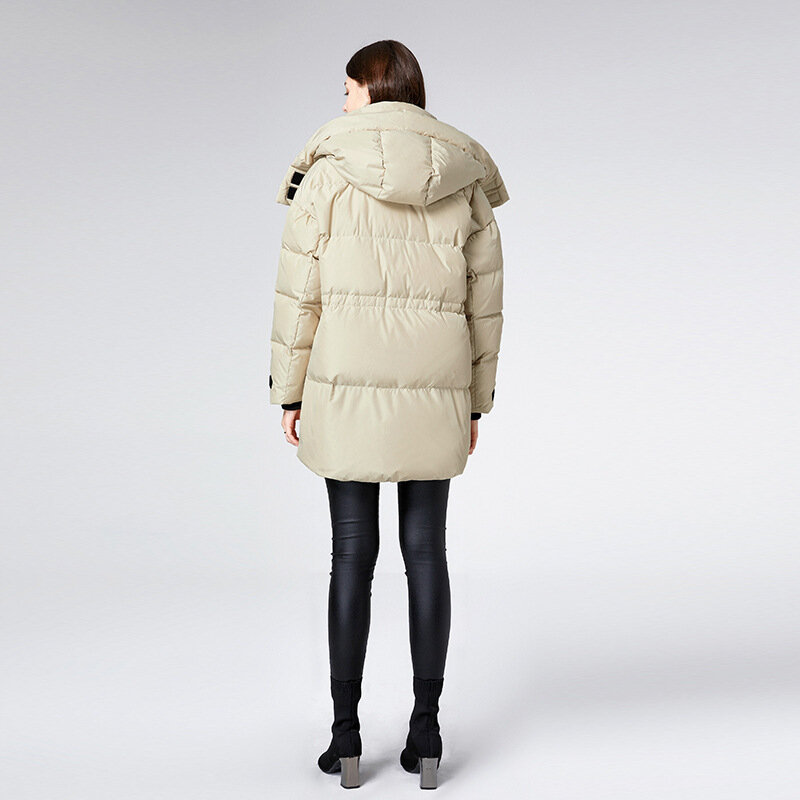 여성용 짧은 다운 재킷, 긴팔 후드, 화이트 덕다운, 두꺼운 재킷