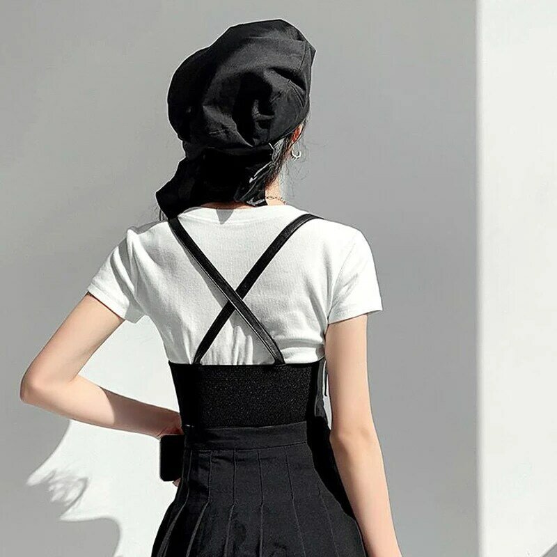 Gilet en cuir véritable avec ceinture pour femme, caraco sexy, taille élastique simple, mode coréenne, hiver