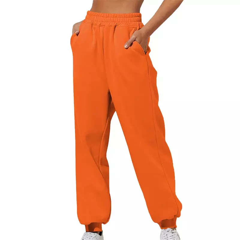 女性のハイウエストルーズスウェットパンツ、ポケット付きの快適なジョギングパンツ、カジュアルスポーツパンツ、薄い
