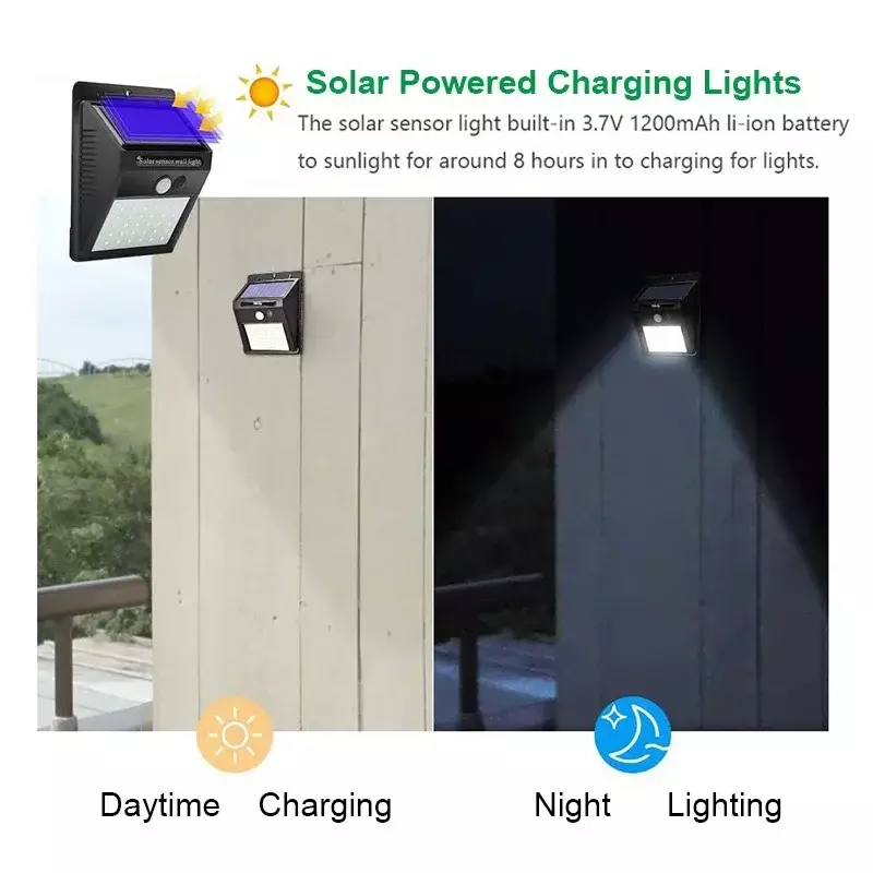 Luz LED Solar inalámbrica con Sensor de movimiento, luces impermeables para exteriores, focos de decoración de jardín, lámpara de pared, 30/100 LED