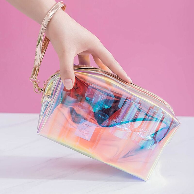 Borsa portaoggetti trasparente colorata in PVC borsa da bagno da donna borsa da viaggio per cosmetici borsa da toilette Organizer con cerniera per il trucco
