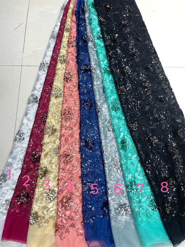 2023 kain renda payet jaring Tulle Perancis mewah kualitas tinggi kain renda payet Afrika untuk gaun pernikahan Nigeria pesta jahit