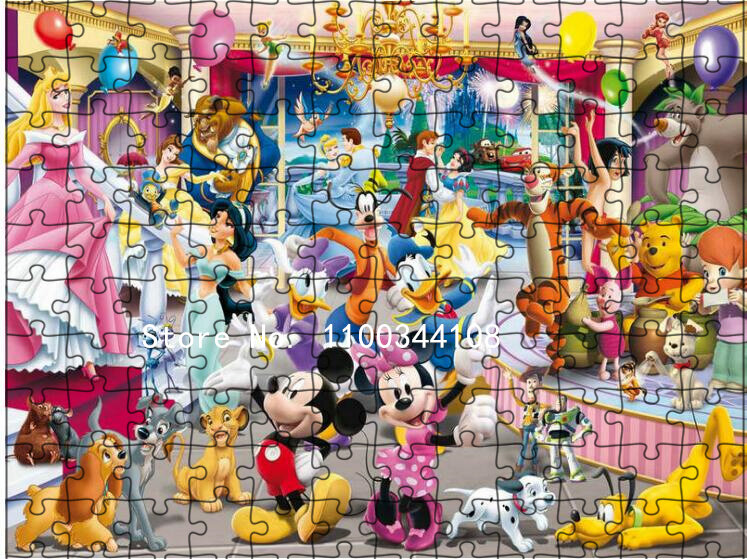 Puzzle karakter kartun Disney 300/500/1000 potong, mainan pendidikan dewasa dekompresi kreatif Diy, hadiah anak-anak