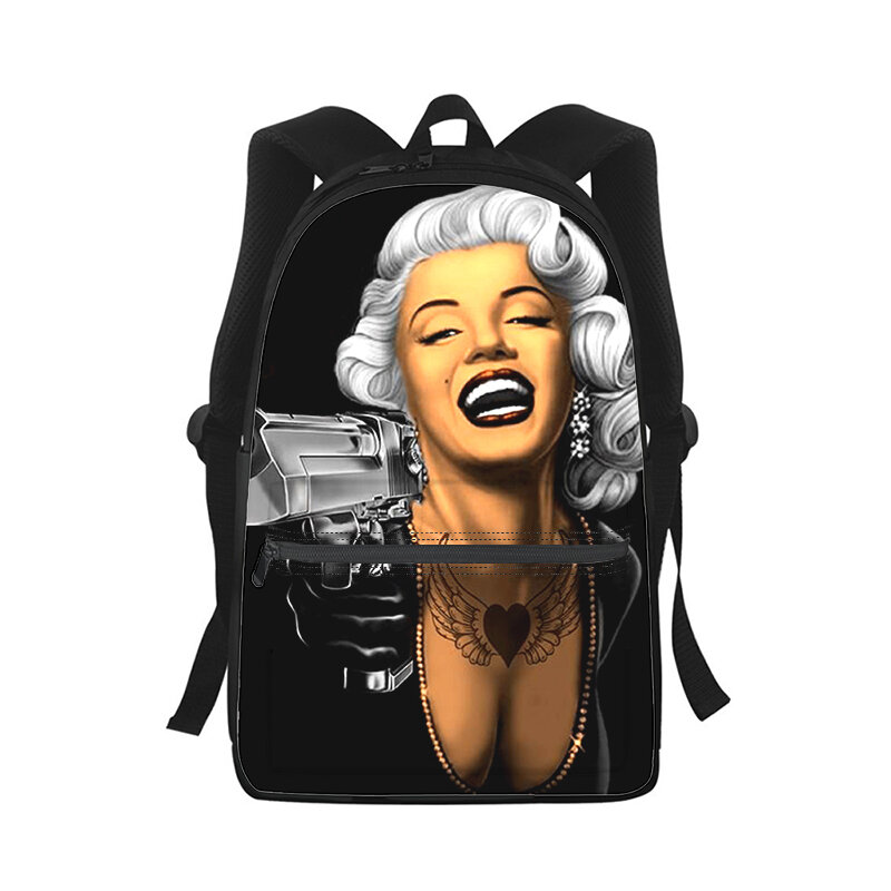 Marilyn Monroe 남녀공용 배낭 3D 프린트 패션 학생 학교 가방, 노트북 배낭, 어린이 여행 숄더백
