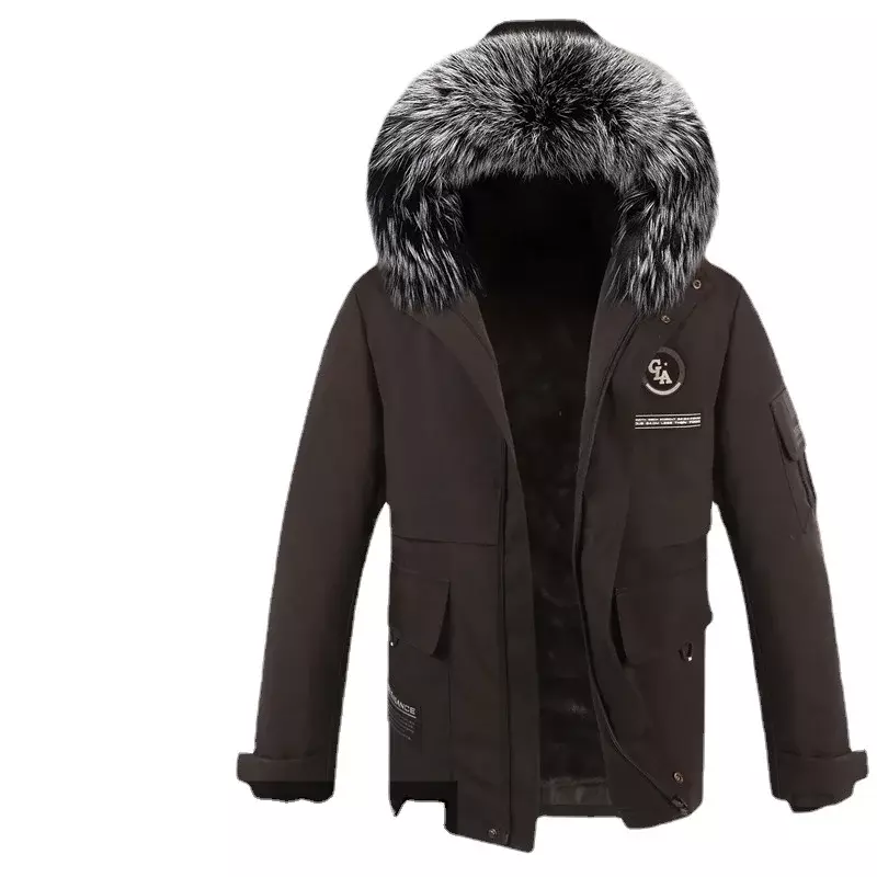 FCY – veste parka en fourrure de vison pour homme, vêtement d'hiver, doublure en vison, col en fourrure de renard, veste tout-en-un, 2022