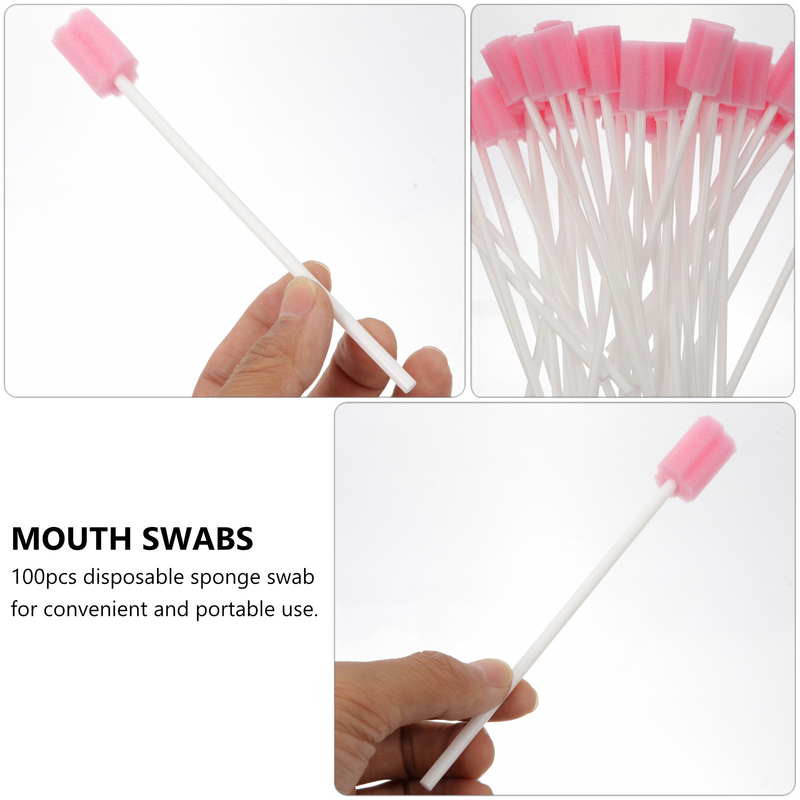 100pcs Practical Disposable Oral Care Sponge Swab Tooth Cleaning Mouth Swab