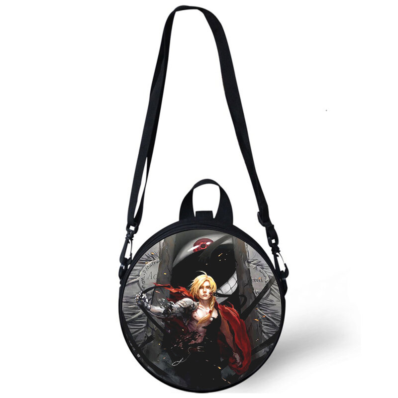 Fullmetal Alchemist dziecko przedszkole torba 3D drukuj torby na ramię Crossbody dla szkoły kobiet Mini okrągłe torby Rugtas torba