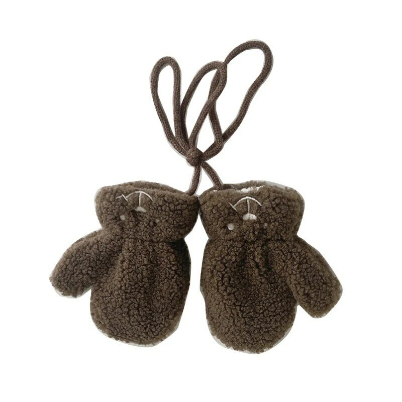 Gants d'hiver pour enfants avec décoration d'ours dessin animé, gants chauds à gants en peluche, confortables à pour