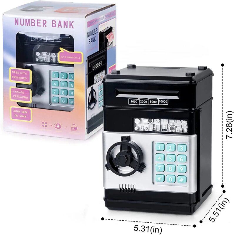 Electronic Piggy Bank ATM Password Money Box Cash Coins Saving Box ATM Bank Machine Safe Box Automatic Deposit Kids Xmas Gift