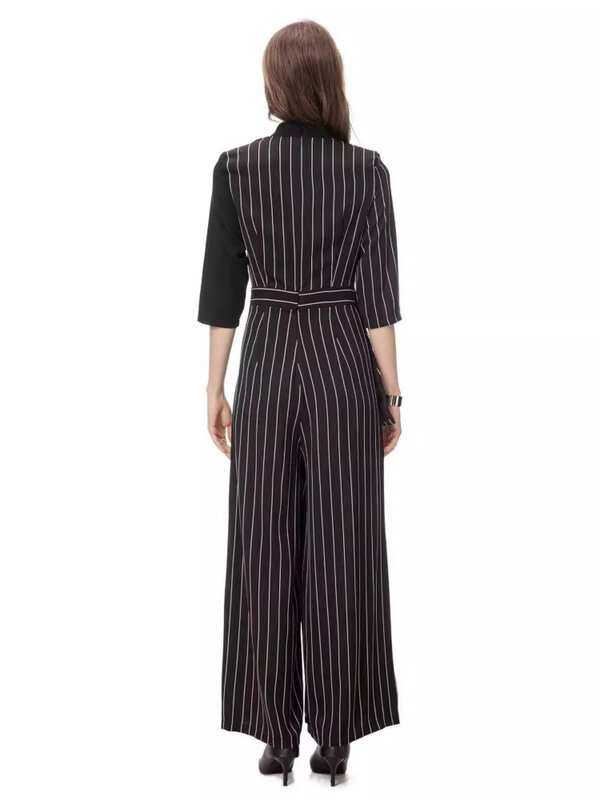 LGRQ Women's Striped Blazer Jumpsuit Fashion Design Long Sleeves Single Breasted Wide Leg Pants Clothes 2024 New Summer 19ZZ187