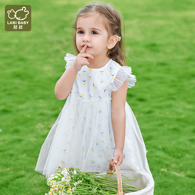 LABI BABY Girls Fairy Dress Summer Sleeveless Dresses for Toddler Girls Ruffles Muslin Elegant Floral White Princess Dress Kids