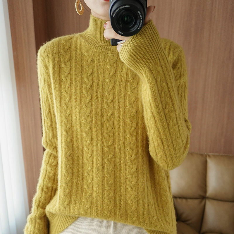 Casual sweter damski jesienno-zimowy ciepły luźny krój najniższy Mock szyi polar koreańska dzianina sweter swetry Femme sweter W05