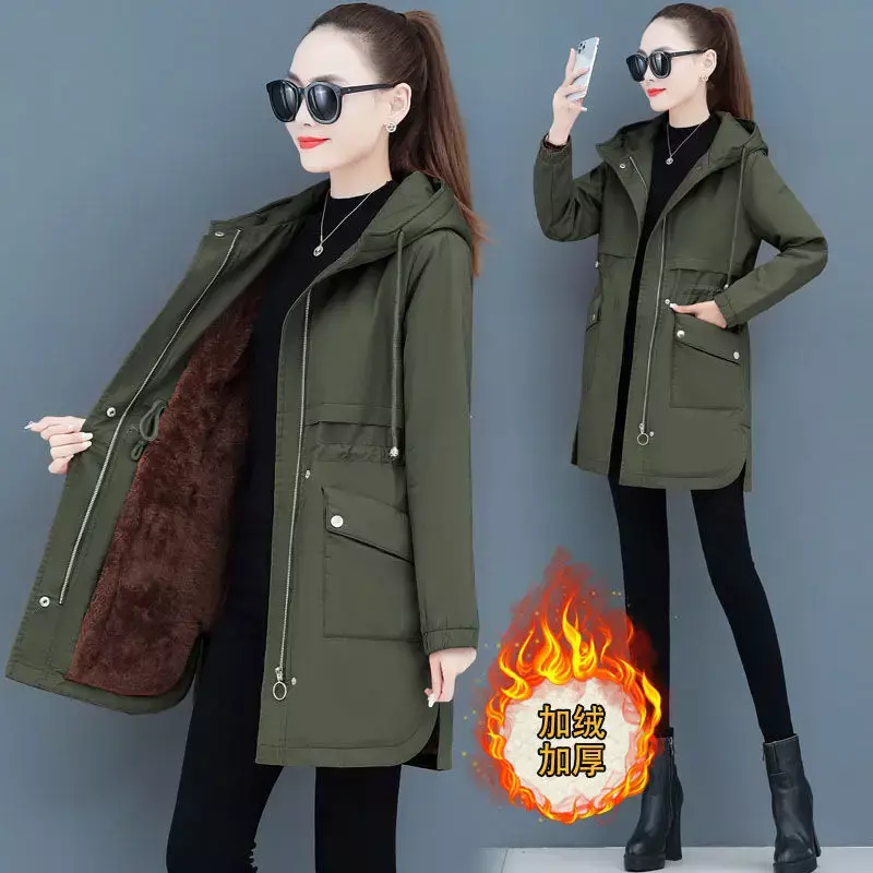 Plus Velvet Thick Warm Jacket Women 2023 Autumn Winter New Cotton Hooded Loose Parkas Coat Casual Female Parka Outwear Clothing