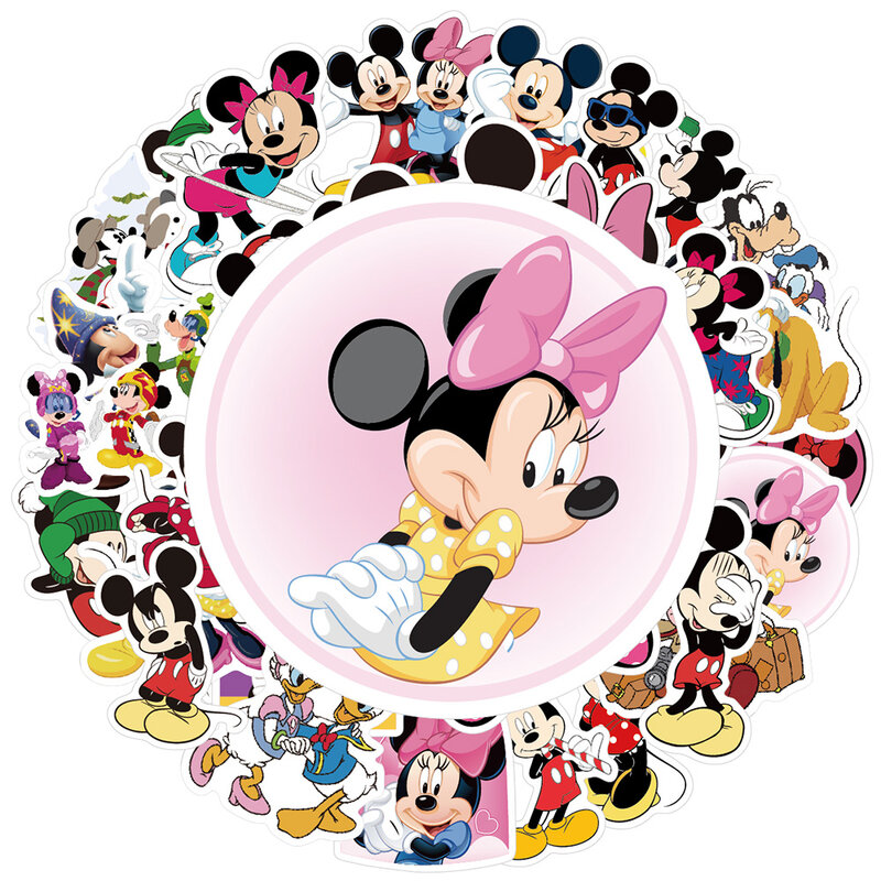 10/30/50 buah stiker Disney Mickey Mouse lucu telepon Skateboard gitar Scrapbook bagasi grafiti kartun mainan stiker anak-anak