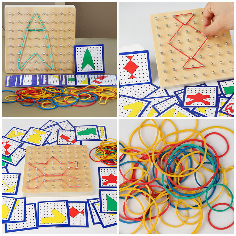 1 Set mainan pendidikan matematika dasar, papan Puzzle geopboard geometris, mainan pendidikan matematika dasar