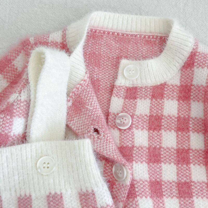 여아용 따뜻한 스위트 격자 무늬 코트, 단추 흰색 상의, 유아 소녀 옷, 여아 코스튬, 2022 3 피스