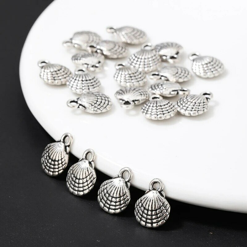 20 peças amuletos concha para fazer joias pingente liga prata brinco faça você mesmo