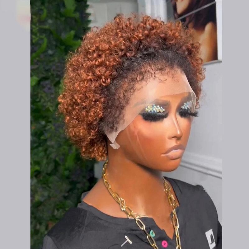 Korte Bob Curly Pixie Cut 13X4 Lace Front Human Hair Pruiken Met Kinky Haarranden Voor Zwarte Vrouwen Gemberblonde Braziliaanse Pruik
