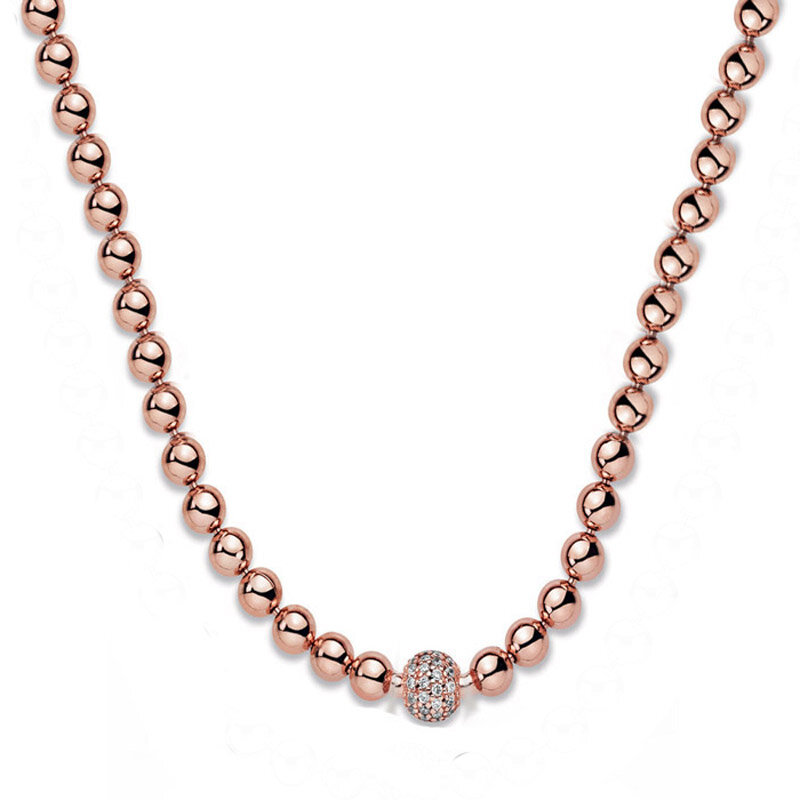 Chunky Infinity Knot Rose Beads e Pave Crystal Sliding Colar, Real 925 Sterling Silver, Moda Bead Charme, Jóias DIY