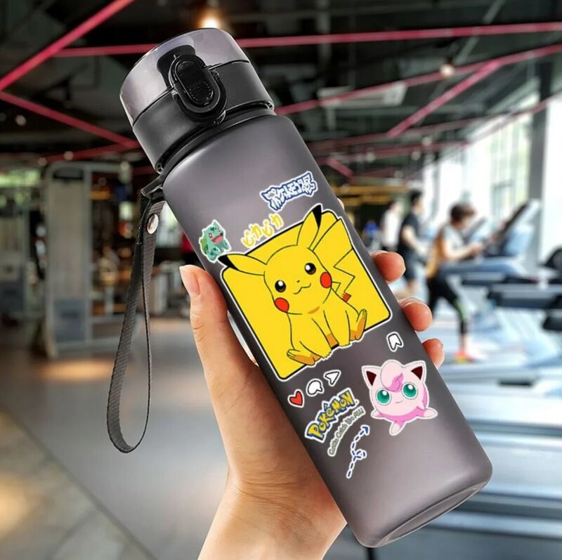 Pokemon botol air anak-anak, botol air olahraga kapasitas besar luar ruangan dewasa Pikachu kartun Kawai, plastik portabel anak-anak, 560ML