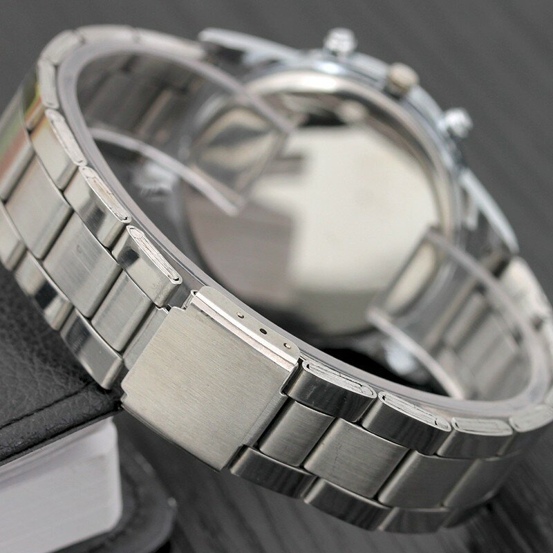 Relógio de pulso de quartzo em aço inoxidável masculino, Relógio de couro casual, Luxo moda esportes relógios para homem