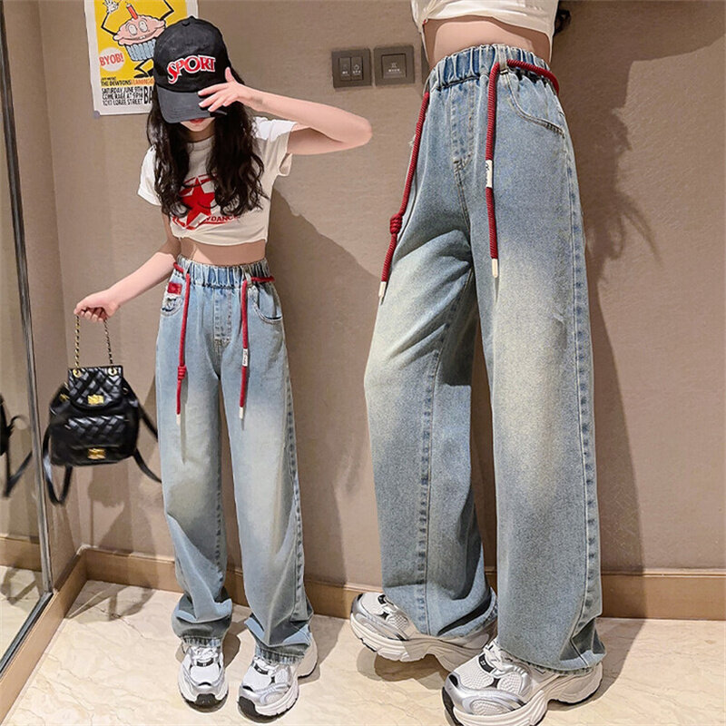 Mädchen Jeans 2024 neue Hose mit weitem Bein für Kinder, koreanische Version für Kinder von 6-15 Jahren