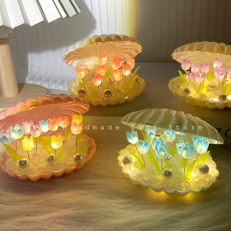 Tulp Shell Nachtlampje Handgemaakt Diy Materiaal Slaapkamer Sfeer Lamp Home Decor Ornament Valentijnsdag Verjaardagscadeau Voor Meisje