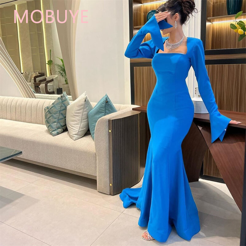 Mobuye-女性のための背中の開いたプロムドレス、長袖、足首の長さ、イブニングファッション、エレガントなパーティードレス、arab、dubai、2024