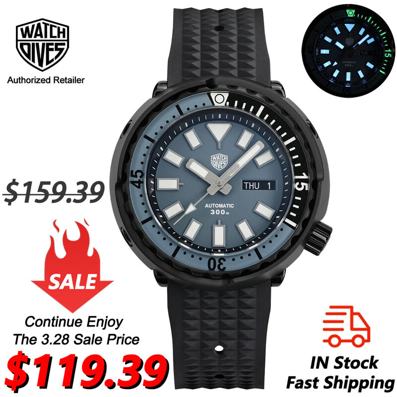 Watchdives Tuna Automatic Dive Watch NH36 automatic Movement PVD Coated Stainless Steel Case Wristwatch Sapphire Crystal Watches