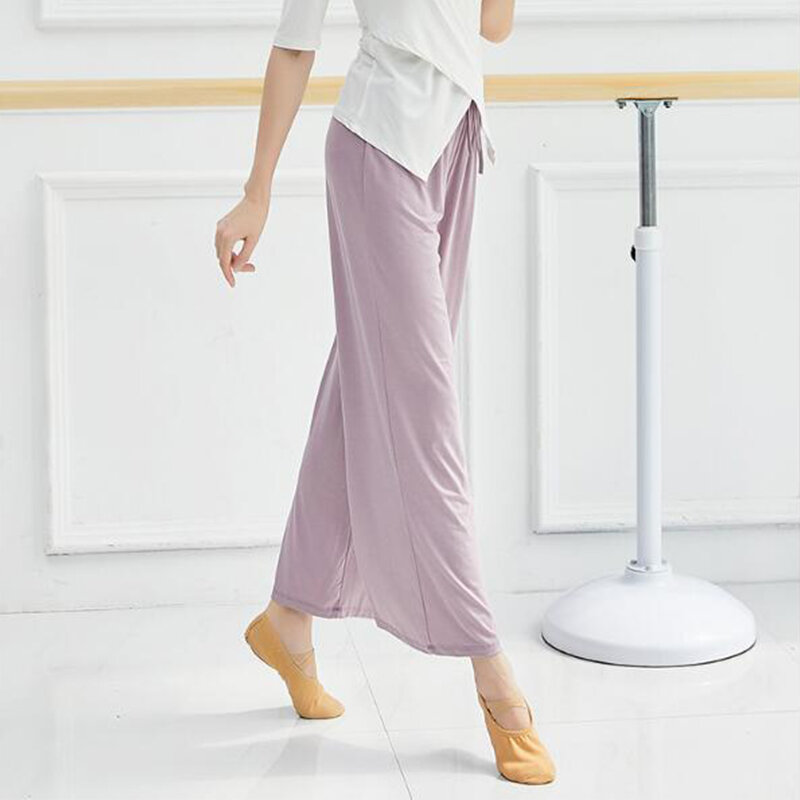 Pantalon droit à jambes larges pour femmes, vêtement doux, taille haute, avec attache, pour la pratique de la danse moderne, du Yoga, de la danse classique