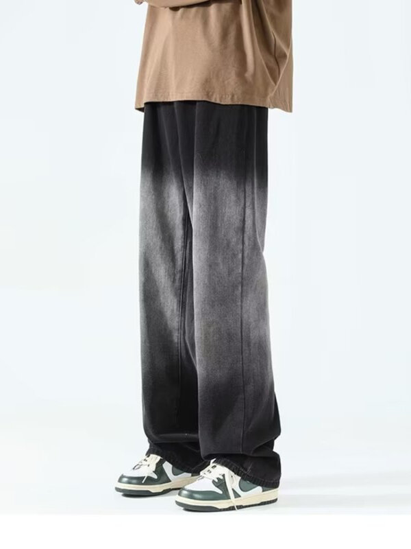 Джинсы мужские градиентные на шнурке, свободные длинные брюки-карго с широкими штанинами, эластичная талия, уличная одежда, y2k