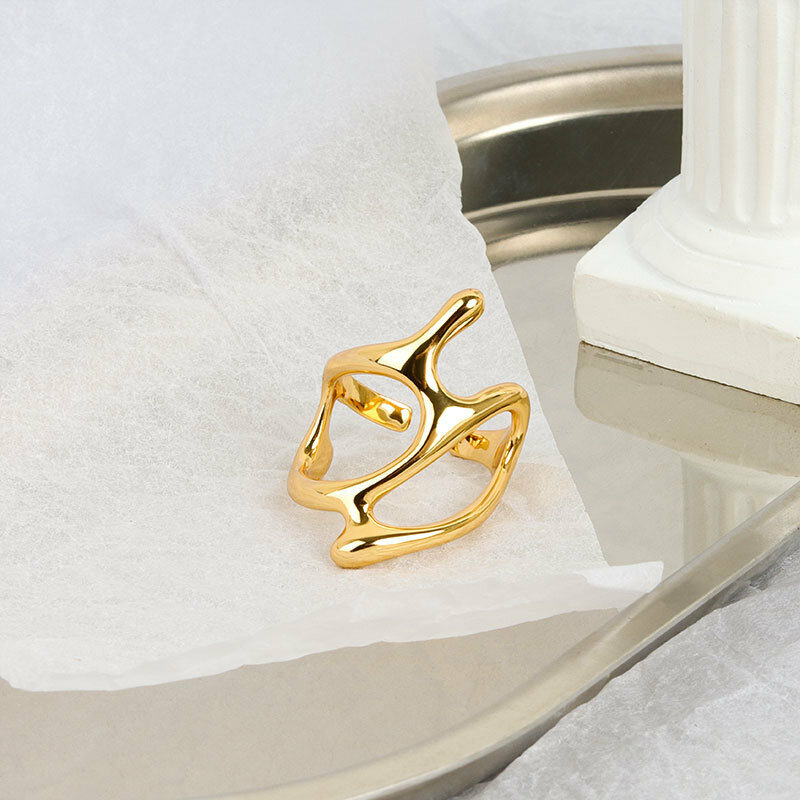 Fashionable Adjustable Ring Gold and Silver Circle Hollow Irregular Women's Ring Branch Daily Party Aesthetic Jewelry