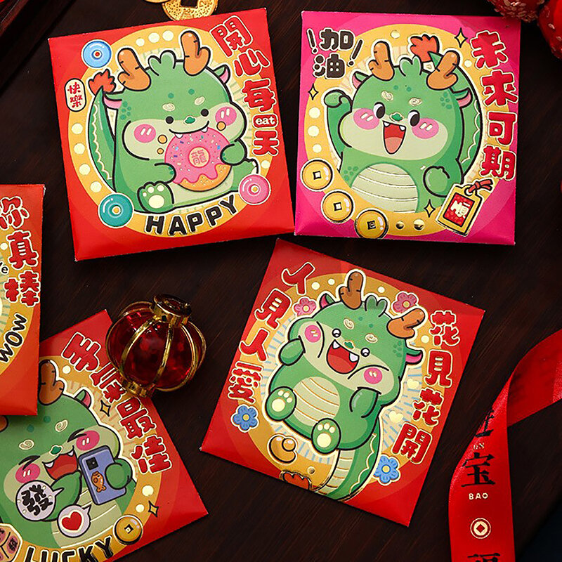 6 szt. 2024 chiński smok rok czerwona koperta kreatywny wiosenny festiwal urodzinowy dla dzieci prezent szczęśliwe pieniądze koperty czerwone opakowanie