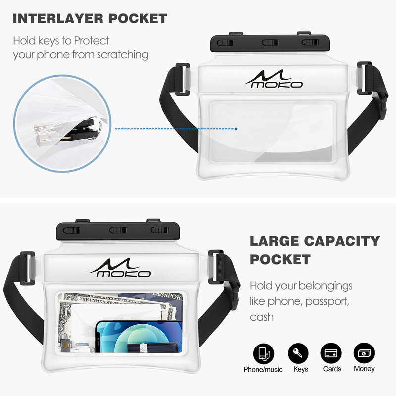 MOKO Waterproof Swimming Bag Ski Drift Diving Shoulder Waist Pack Bag Underwater Phone Bags Case Cover For Beach Boat Sports