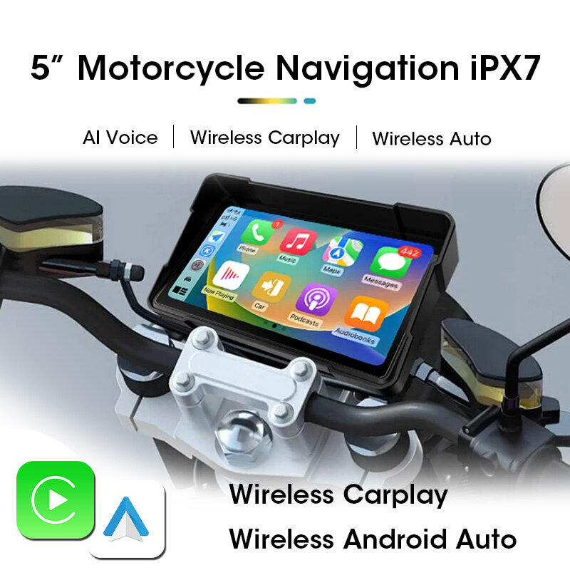 Мотоциклетный 5-дюймовый видеорегистратор Carplay и Android Auto IPX7, передняя и задняя камера, Bluetooth, шлем, навигация, экран дисплея, портативный