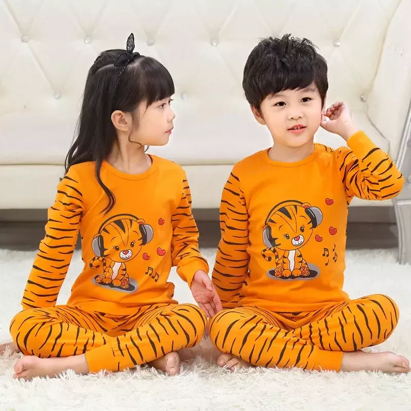 Pijama infantil de algodão de manga comprida, Pijama de gato infantil, Conjuntos de pijamas infantis para meninos e meninas, roupas de bebê, 3 anos, 4 anos, 6 anos, 8 anos, 10 anos, outono