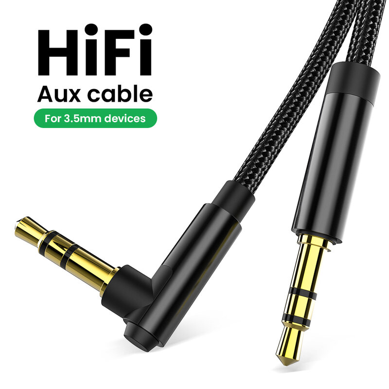Cable de Audio Jack de 3,5mm macho a macho para altavoz, Cable auxiliar de ángulo recto de 90 grados para Samsung, Cable de extensión de auriculares