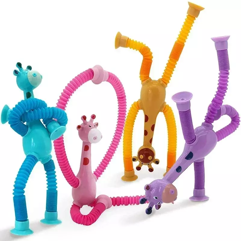 Pop Tubo Sensorial Brinquedos para Crianças, Alívio do Estresse, Fidget Jogos, Educação Infantil, Ventosa, Girafa Jogando Presentes, Crianças, 2 Pcs, 4Pcs