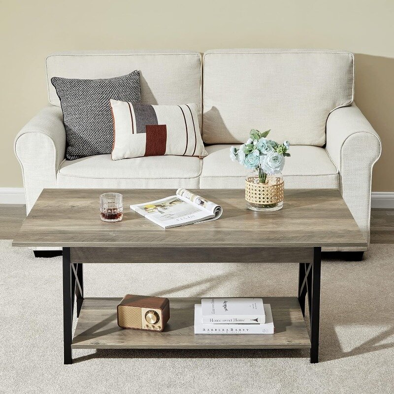 Couch tisch groß 43,3x23,6 Zoll mit Ablage fach für Wohnzimmer, einfache Montage