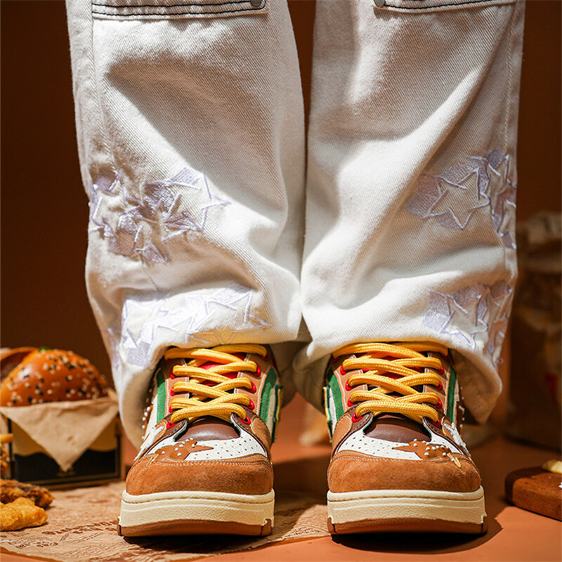 Unisex punta tonda colore misto Patchwork fondo spesso tacchi grossi uomo donna Sneakers Skateboard Ins Designer Street Sports Shoes