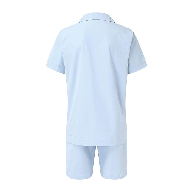 Men's Shirt Shorts Suit Summer Solid Color Leisure Lapel Pocket Button Short Sleeve Shorts Suit Everyday Street Wear S-2XL