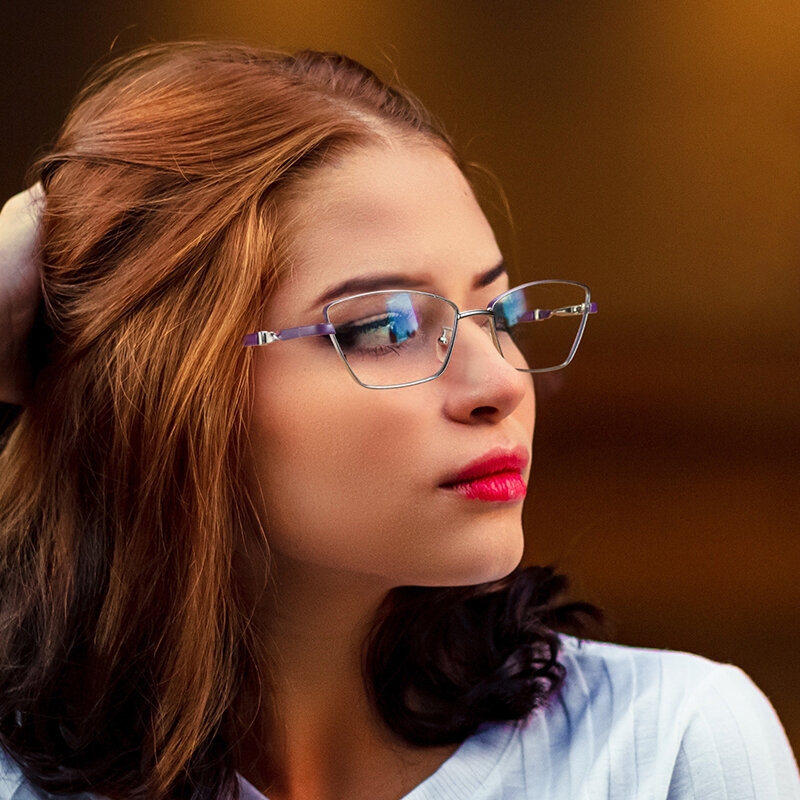 VICKY-Óculos de leitura anti-luz azul para mulheres, óculos de prescrição miopia, armação óptica simples, metal, moda, novos
