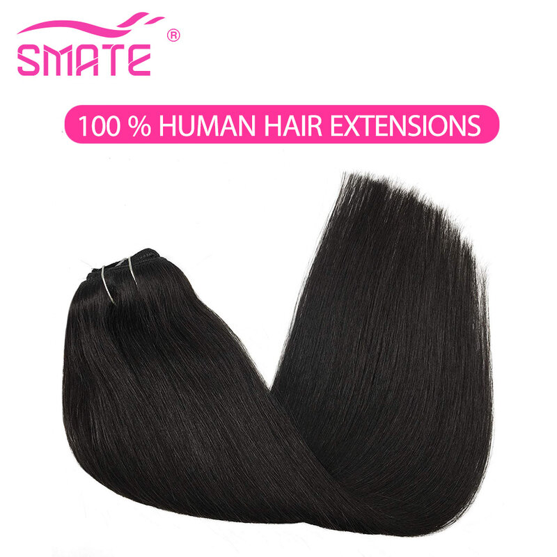 Clipe reto em extensões de cabelo, cabelo remy, cor natural, 18 "a 24", 100 gramas para moda wom, 7 pcs por conjunto