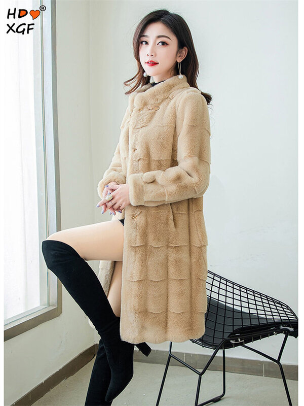 Mantel bulu palsu ukuran besar 2023 5xl elegan tebal hangat bulu palsu Mode Korea longgar desainer mewah jaket Mink panjang menengah