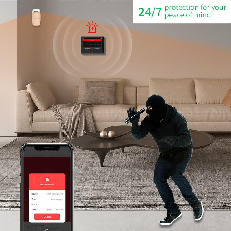 Staniot 7 polegada hd sistema de alarme sem fio wifi 4g tuya casa inteligente proteção segurança funciona com alexa google app controle remoto,Sirene 115db embutida e bateria de 5000mAh