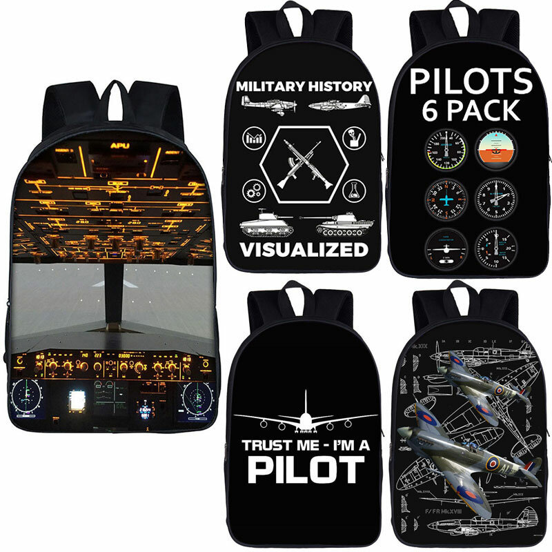 Cockpit Six Dials Flight Simulator Backpack Children Pilots 6 Pack Schoolbags for Travel Bookbag Laptop Student Rucksacks Gift