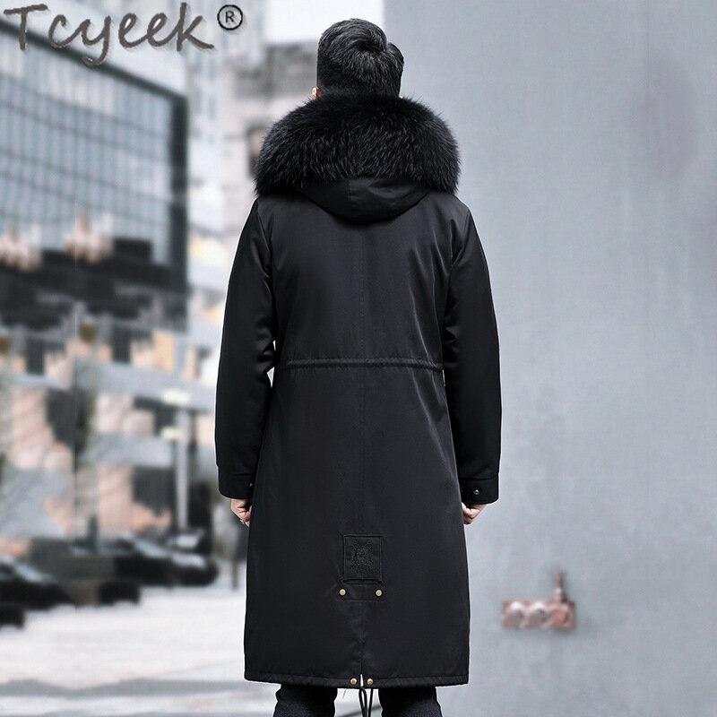 Tcyeek-Real Mink Fur Parka para homens, jaqueta de inverno quente, casaco fashion, gola de pele raposa, jaquetas destacáveis