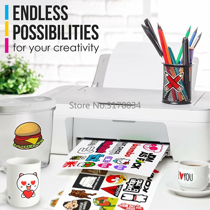 잉크젯 프린터용 비닐 스티커 용지, 광택 흰색 자체 접착 스티커 라벨, 방수 데칼 용지 시트, A4, 50 매