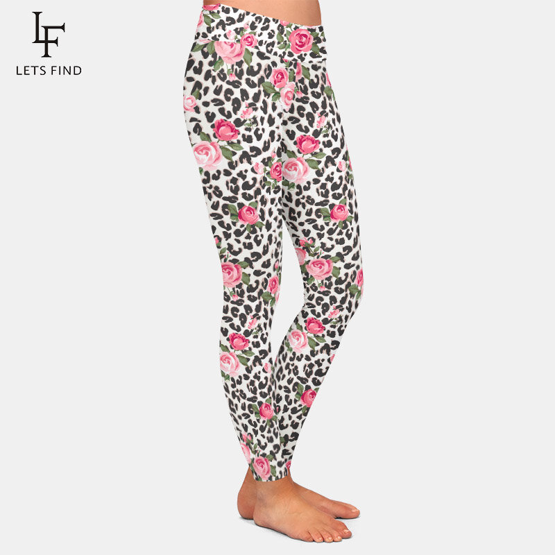 LETSFIND-Leggings con estampado de flores y leopardo en 3D para mujer, mallas ajustadas suaves de cintura alta para Fitness